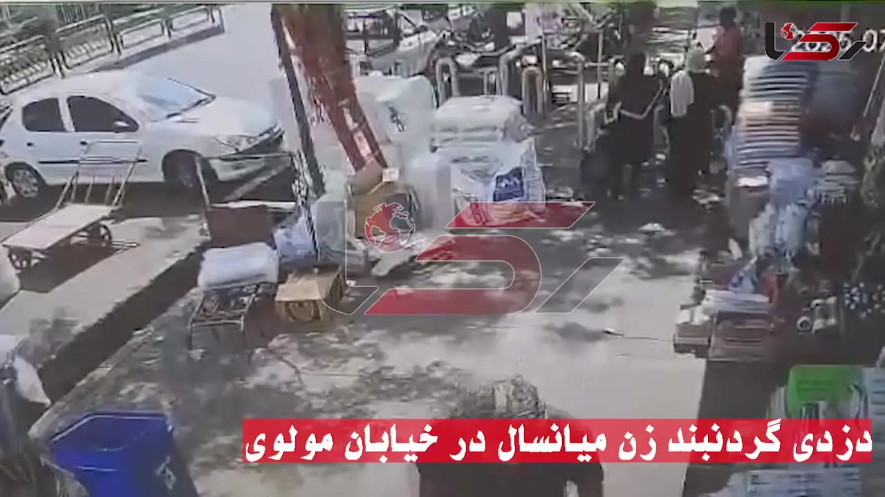 فیلم لحظه سرقت 3 ثانیه گردنبند زن میانسال در خیابان مولوی تهران