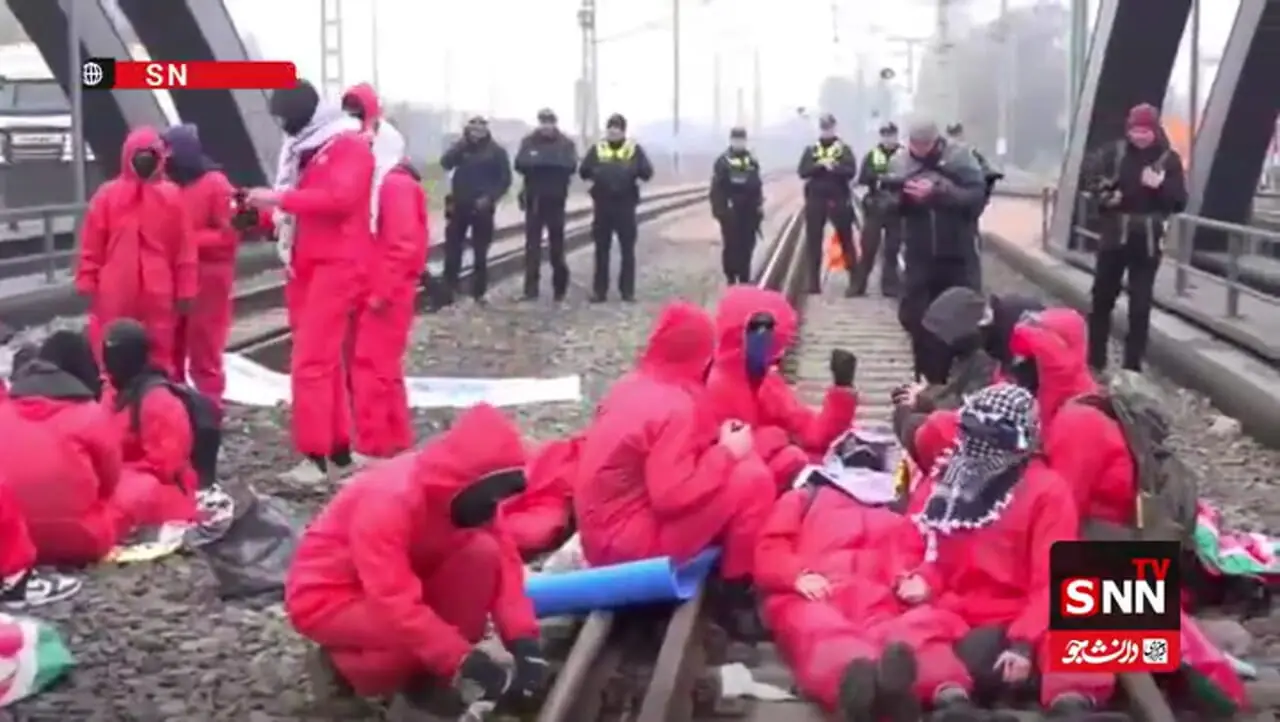 اعتراض حامیان فلسطین در آلمان با بستن ریل قطار بندری