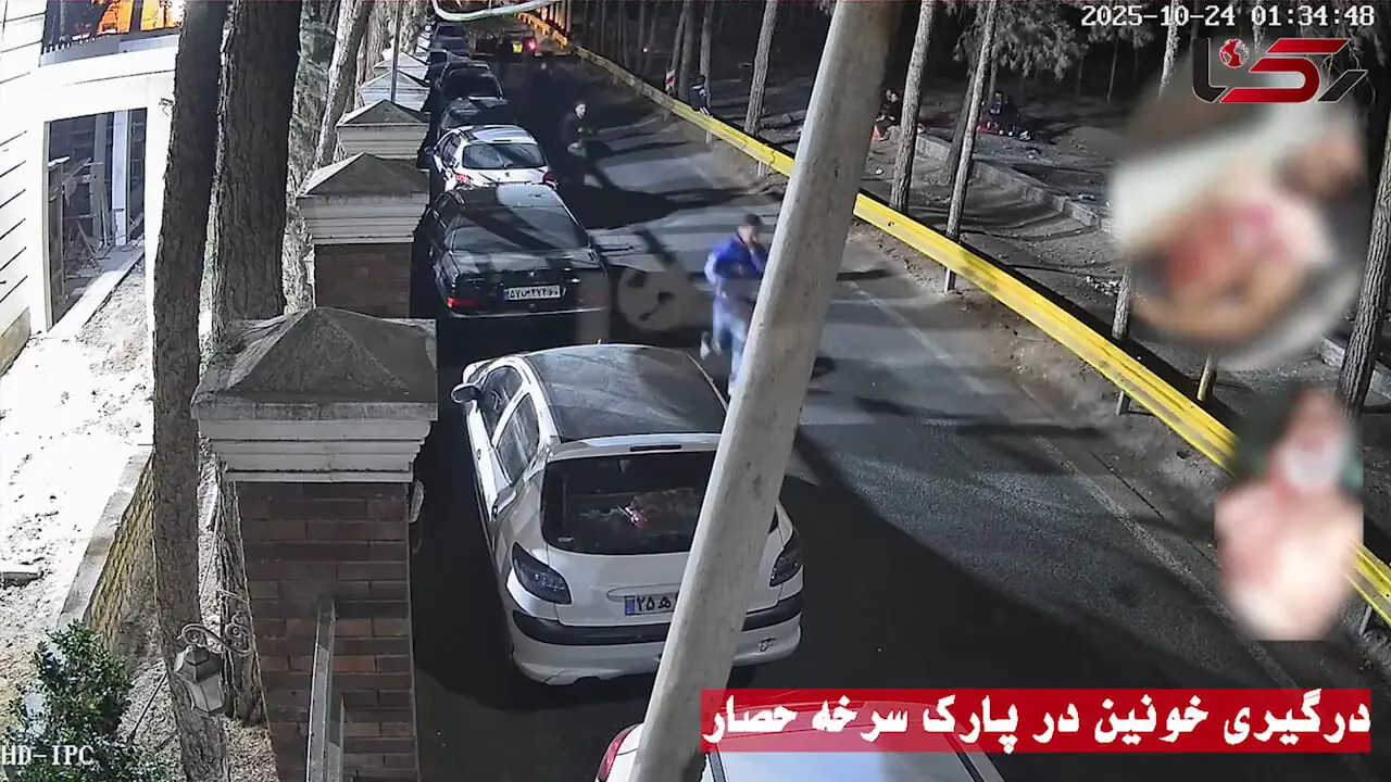 فیلم لحظه حمله 4 مرد قمه کش به پراید در پارک جنگلی سرخه حصار