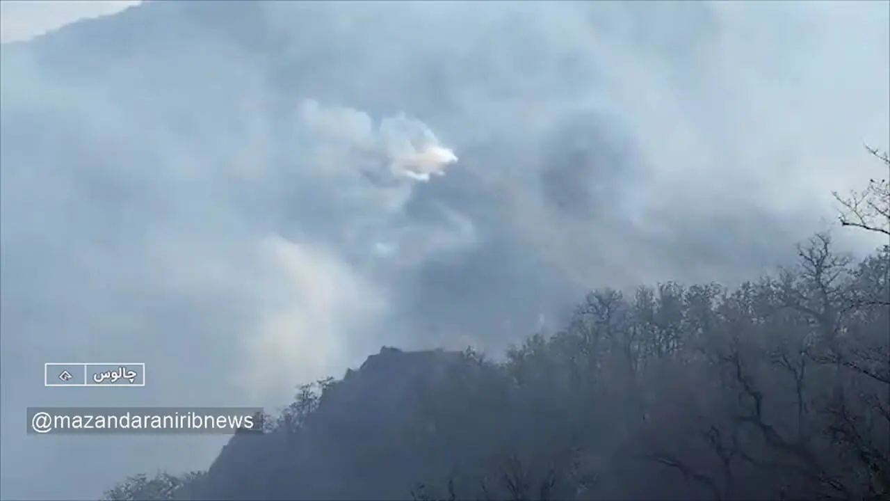 تلاش برای مهار آتش جنگل صخرهای چالوس