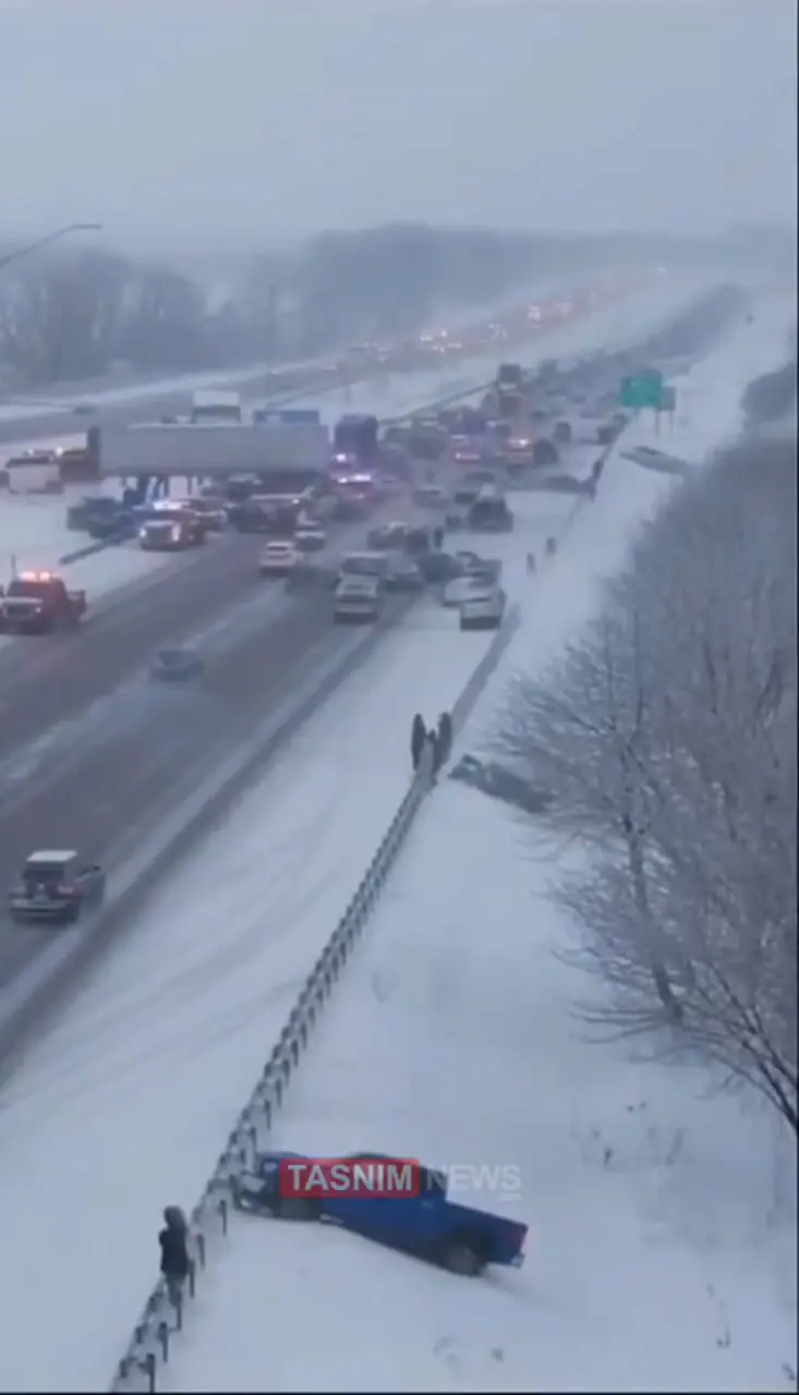 تصادف وحشتناک صدها خودرو در ایندیانا آمریکا