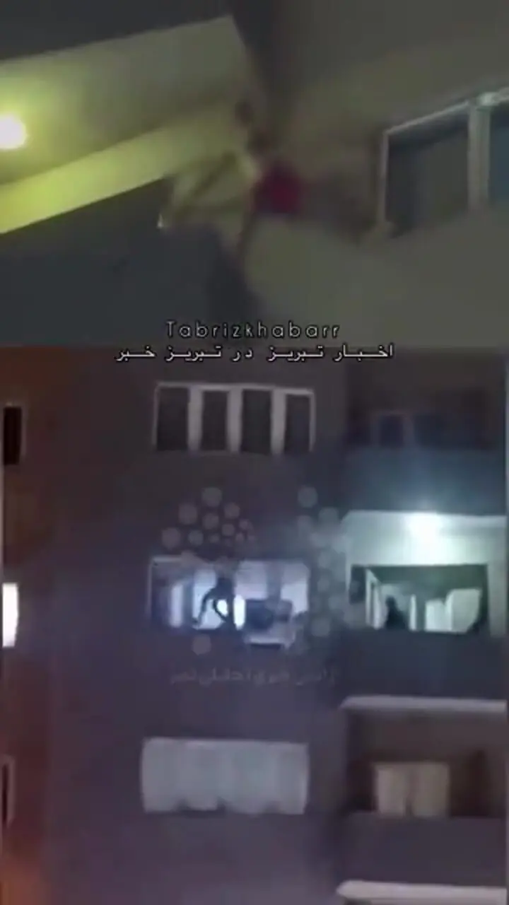 لحظه سقوط مرد جوان از طبقه ۶ برجی در تبریز
